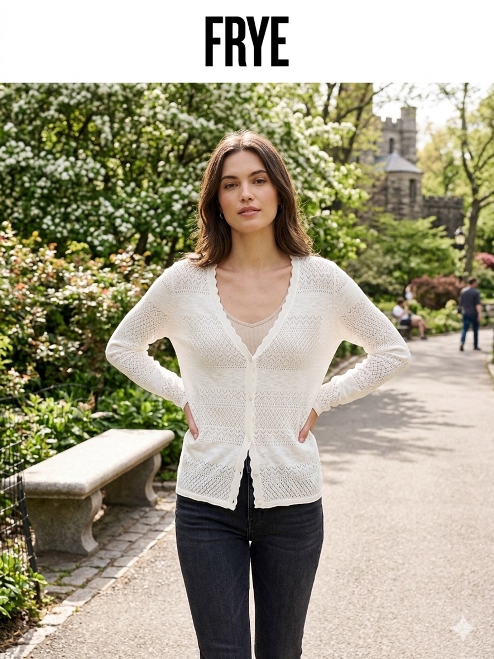 FRYE Women's White Knit Button Down Cardigan